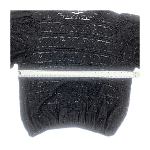 Haute Monde Black Lace Blouse Whimsigoth Sheer Balloon Sleeve Elastic Hem Small - Picture 8 of 10